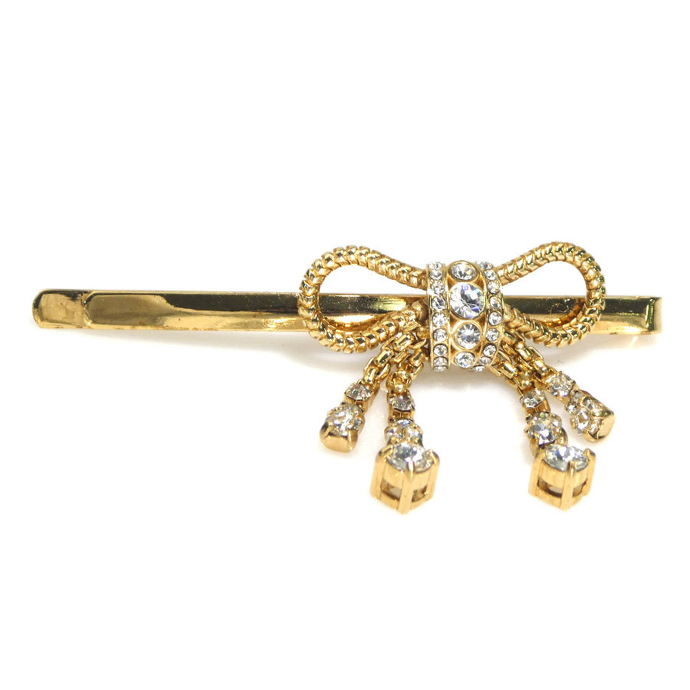 Miu Miu Miu Hairpin, Ribbon, Metal, Rhinestone, Gold, Silver, Women's, e62298b